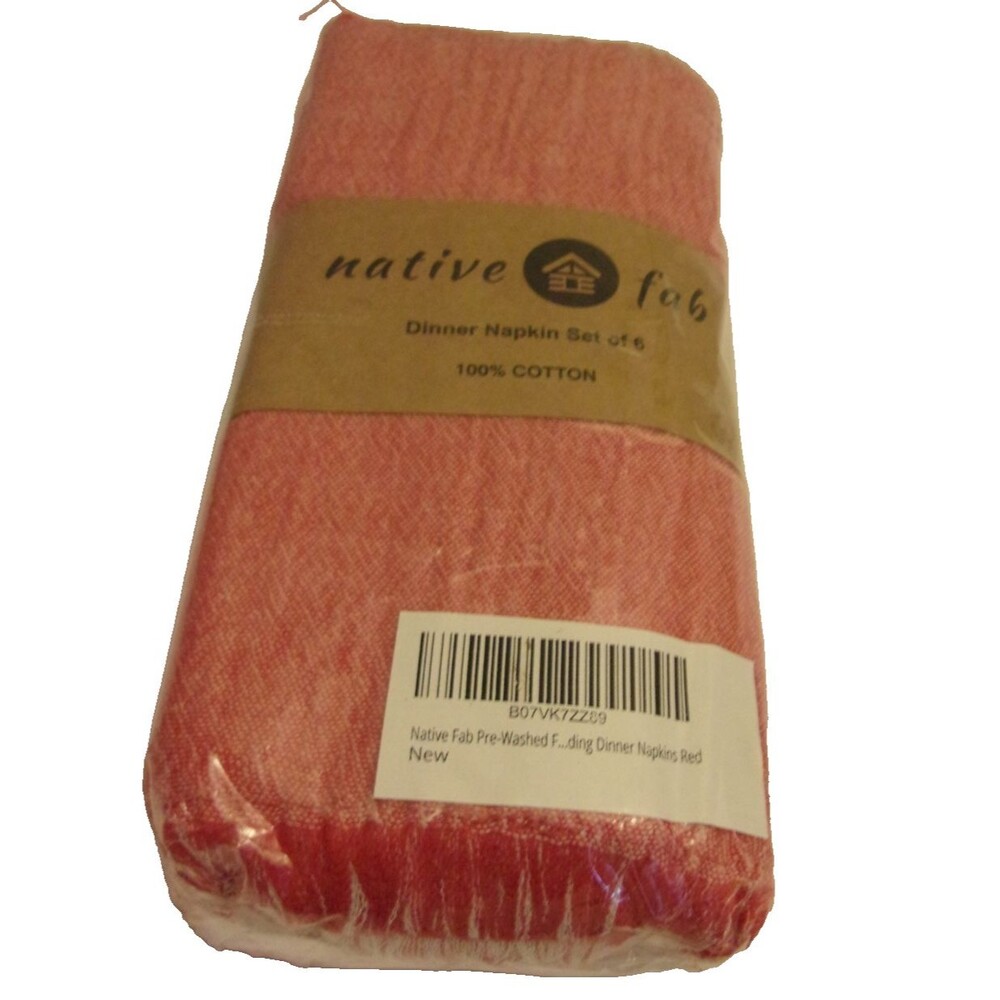 Native Fab Cotton Dinner Napkins Set of 6 Red Heathered Washable Pre-Washed New